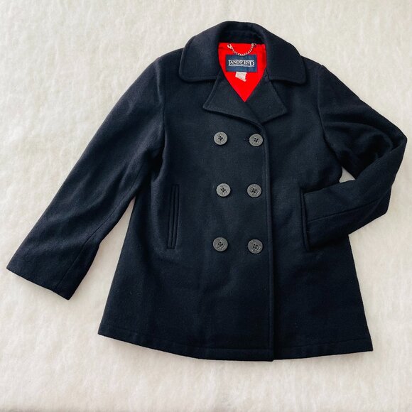 Vintage Lands' End Womens Black Classic Wool Blend Double Breasted Pea Coat Sz10 - Picture 1 of 11